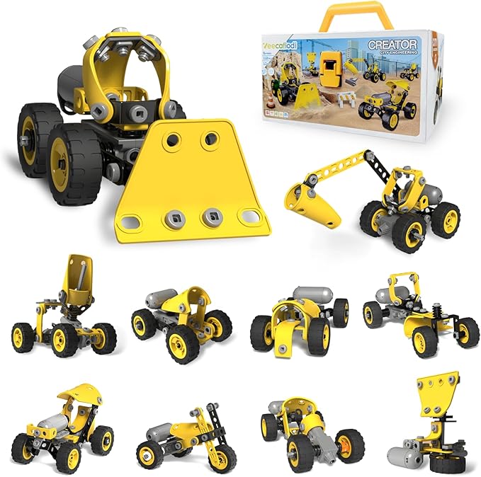 10 in 1 STEM Building Toys for Kids Ages 4-8 Educational Construction Engineering Building Kit for Boys Girls Motorized Bulldozer Excavator Toy Set