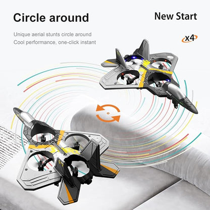 V17 Remote Control Airplane RC Planes RC Fighter Jet Toy for Kids Adults 8-16 Remote Control Planes with LED Light 2 Batteries 360° Stunt Spin Durable Foam Gifts for Boys (Grey + 2 Batteries)