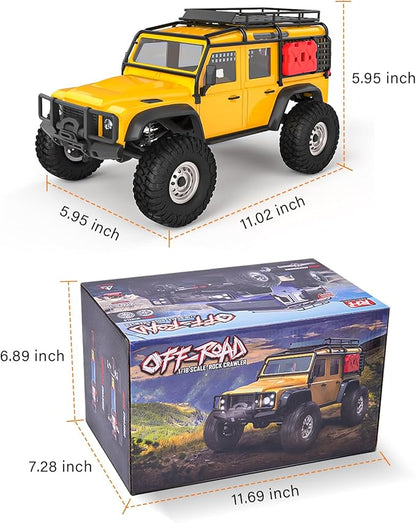 Cheerwing 1:18 Rock Crawler 2.4Ghz Car 4WD Off Road RC Monster Truck with Two-Speed Gearbox Hobby RC Car for Adults (Yellow)