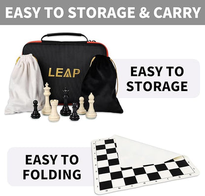 Tournament Chess Set/ 20''x20'' Foldable Silicone Chess Board / 3.75'' King Height Plastic Quadruple Weighted Classic Staunton Pieces/Storage Bag for Beginner Adult