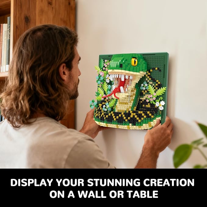 Snake Animal 3D Wall Art Micro Mini Building Blocks Set Unique Home Wall Decor or Table Display No Compatible with Lego Ideal Gift Toy for Adults &amp Boys Girls 14+ (1967 PCS)