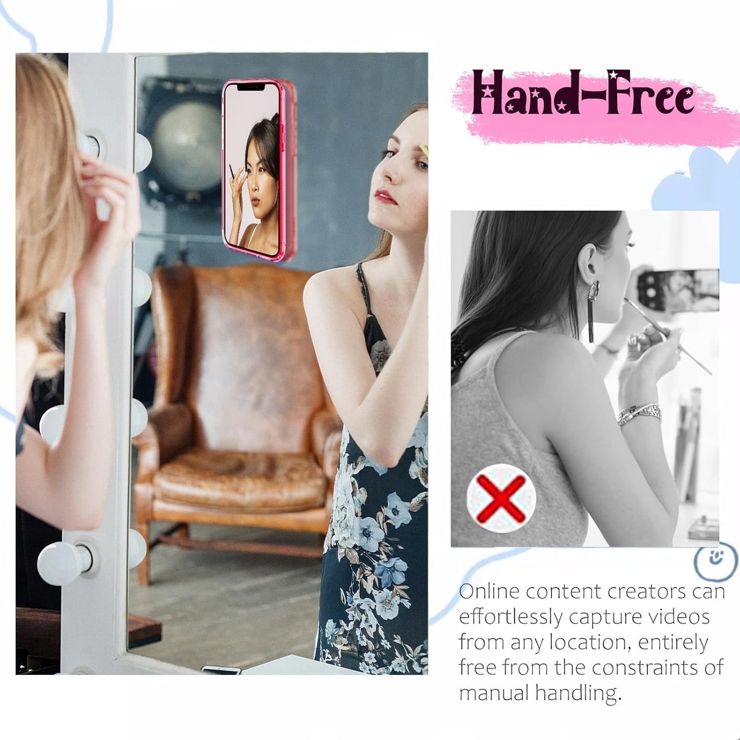 Suction Phone Case Mount, Silicon Adhesive Phone Accessory for iPhone and Android, Hands-Free Fidget Toy Mirror Shower Phone Holder, Tiktok Videos and Selfies Blue