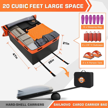 Sailnovo Rooftop Cargo Carrier 20 Cubic, Waterproof Car Roof Bag Soft-Shell Carriers Top Luggage Storage with Slip Mat, 6 Door Hooks & Heavy-Duty PVC for All Vehicle Roof with/Without Rack Cross Bar