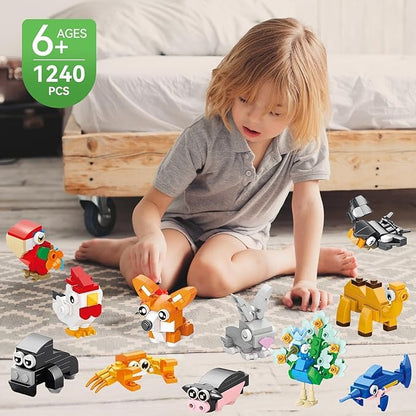 40 Packs Animal Party Favors for Kids - 1240PCS Mini Animal Building Block Set for Goodie Bag Fillers Valentines Day Classroom Prizes Easter Birthday Gifts for Boys Girls Students