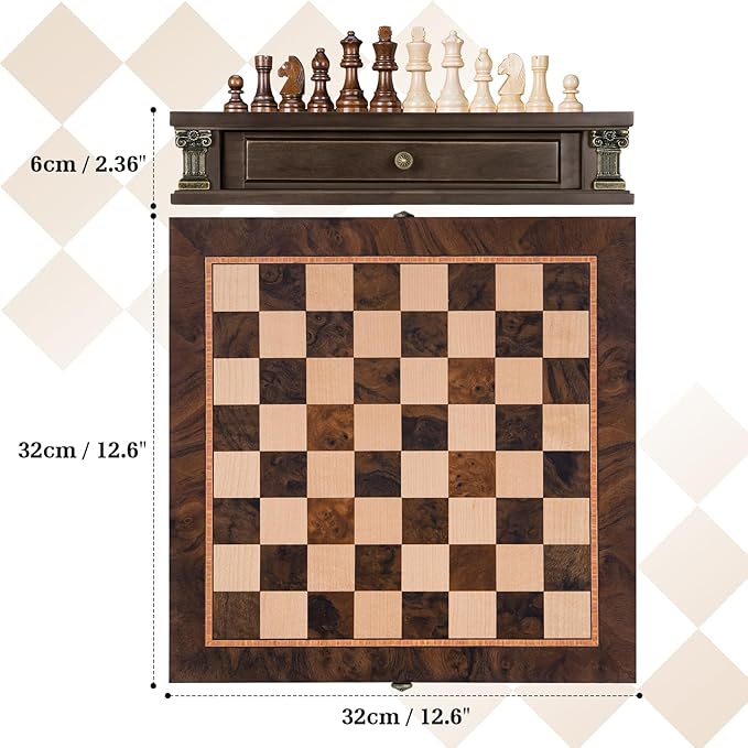 Peradix Magnetic Chess Set with 2 Built-in Storage Drawers 12 inch Wooden Strategy Board Games 2 Extra Queens Travel Magnet Chess Game for Adults Kids and Family Game Night Gift Package
