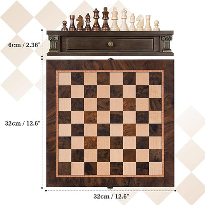 Peradix Magnetic Chess Set with 2 Built-in Storage Drawers 12 inch Wooden Strategy Board Games 2 Extra Queens Travel Magnet Chess Game for Adults Kids and Family Game Night Gift Package