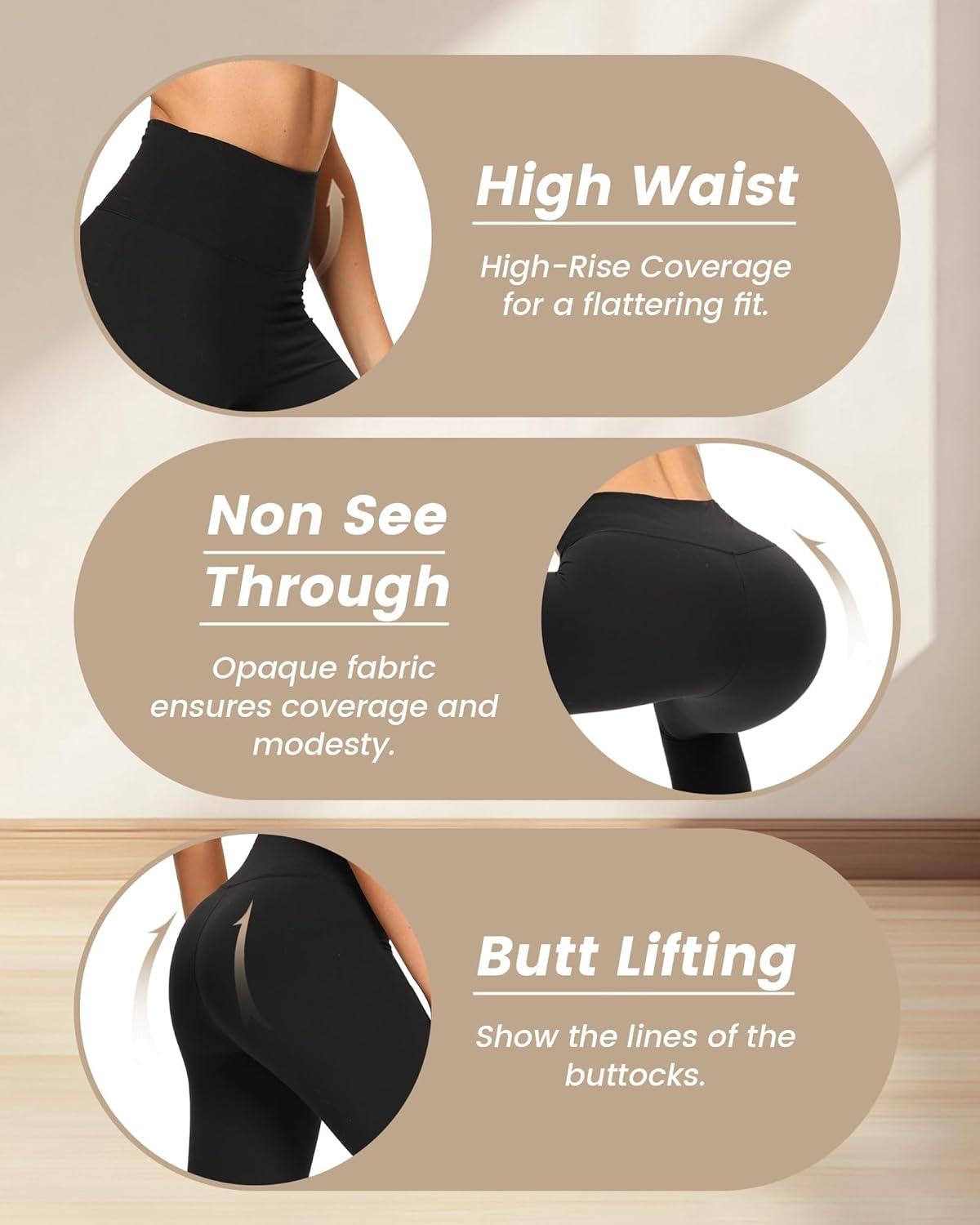 NexiEpoch 4 Pack Leggings for Women - High Waisted Tummy Control Soft Black Capri Yoga Pants with Pockets for Workout