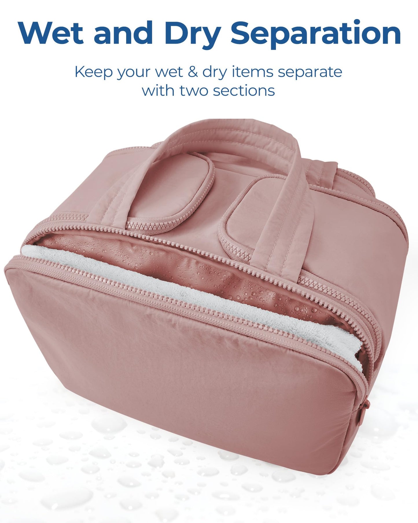 BAGSMART Travel Toiletry Bag, Lightweight Large Wide-open Travel Bag for Women, Puffy Cosmetic Makeup Bag Organizer with Handle for Accessories,Essentials, Toiletries, Dark Pink
