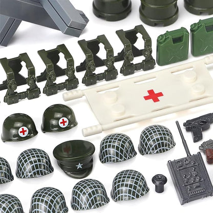 Feleph WW2 Military Vehicles Weapons Pack 282 Pieces US Army Building Block Toy Set WWII Car Tricycle Gear Helmets Vests Tools Bricks Model Compatible with Soldier Figures for Ages 6 and Up