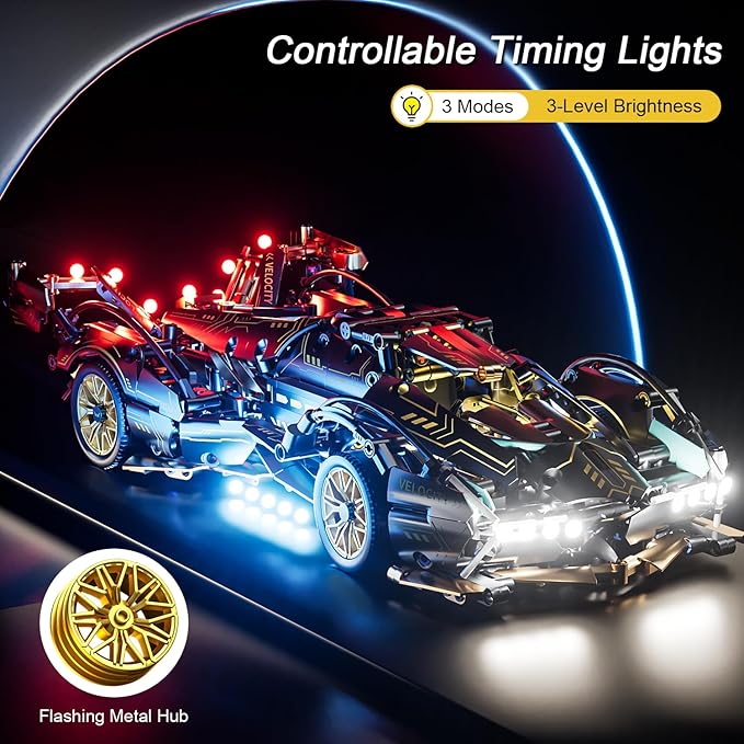 Sport Car Building Block Sets for AdultsRace Car with LED Lights Collectible 1:14 Model Scale Engineering Toy Birthday for Men Teens Boys 8+ 8-12 12-16 12 13 14