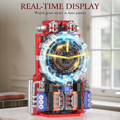 Mould King Cyberpunk Clock Building Blocks Set 10187 1601 PCS App-Controlled Engine Clock Model with Battery &amp Motor Functional Desk Clock for Adults Age 14+