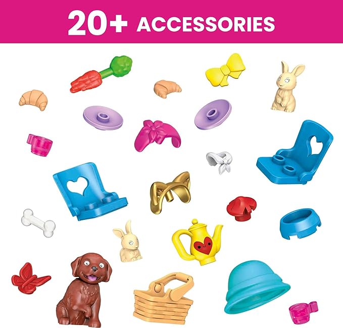 MEGA Construx Barbie Kids Building Toy Set Adventure DreamCamper with 123 Pieces 2 Micro-Dolls Furniture and Accessories Pink Ages 5+ Years