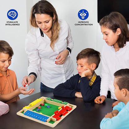 2 Pack Shut The Box Game 2-4 Play Wooden Dice Math Games for Adults and Kids Shut The Box Board with 8 Dices for Classroom Home Party Pub