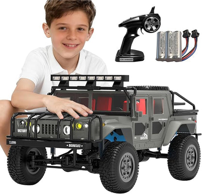 1:12 RC Car Toy 4WD 2.4GHz Remote Control Off-Road Crawler Vehicle IPX4 Waterproof 13MPH Full Metal Chassis with LED Lights Rechargeable Batteries for Adults Kids 8+ (Black)