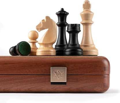A&ampA Premium Folding Chess Board Game Set 15 Wooden Chess Board &amp 3 King Height Staunton Chess Pieces with 2 Extra Queens Portable Travel Chess Set (Natural Mahogany 15 Inches)