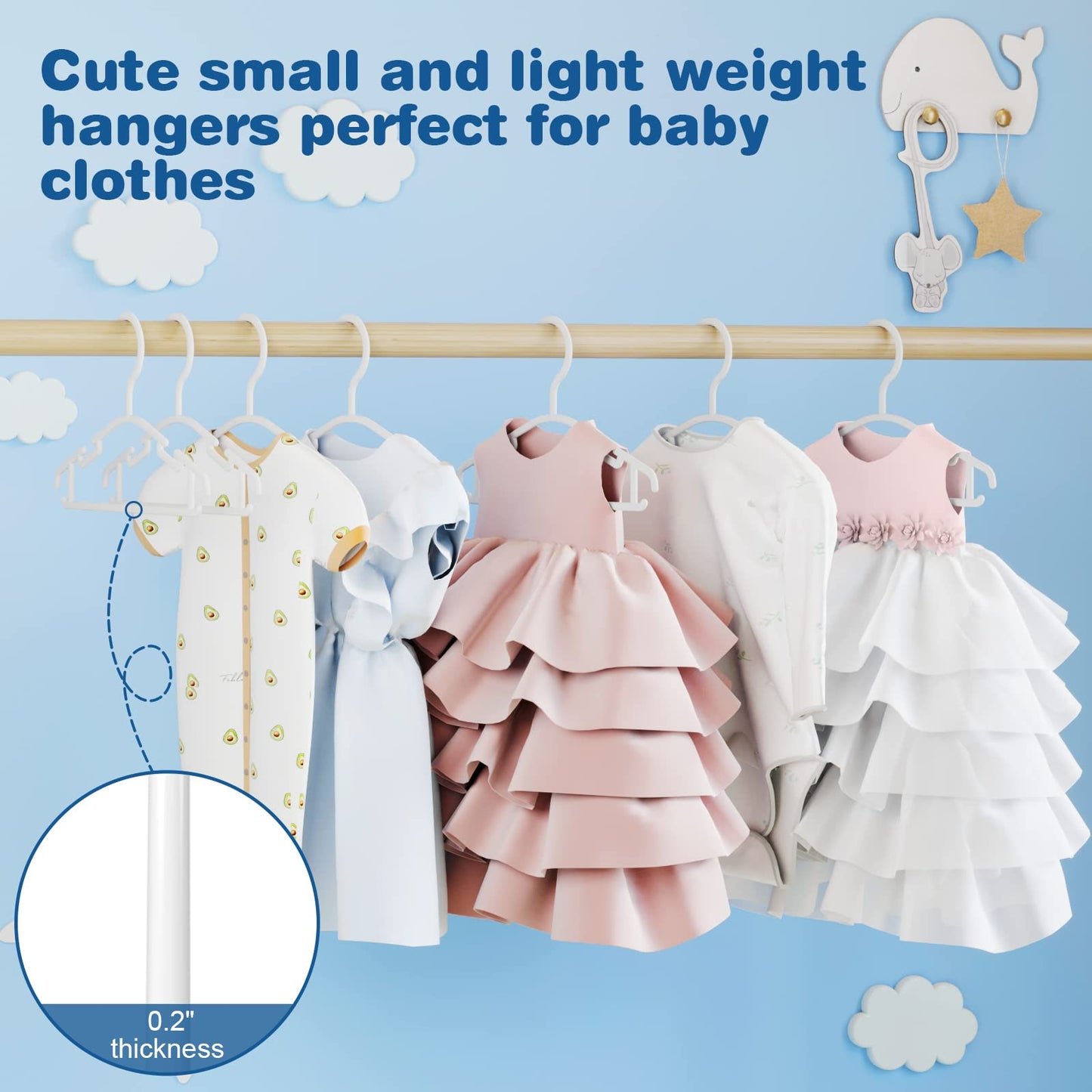 GoodtoU Baby Hangers, 60 Pack Baby Clothes Hangers for Closet Kids Plastic Hangers Toddler Infant Nursery Child Small Children (White)