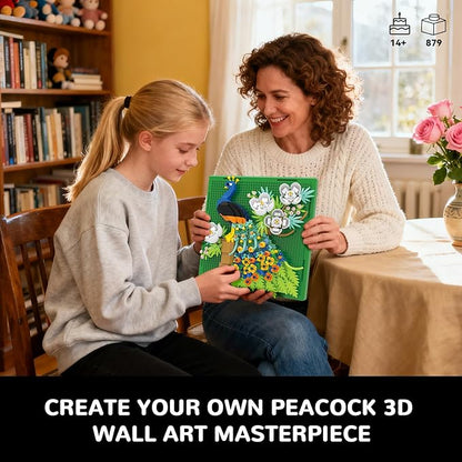 Flowers Peacock Animal 3D Wall Art Micro Mini Building Blocks Set Unique Home Wall Decor or Table Display Ideal Gift Toy for Adults &amp Boys Girls 14+ (879 PCS)