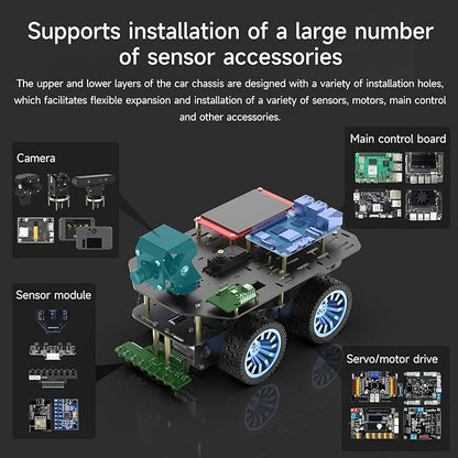 Yahboom 4WD Smart Chassis Car Kit with Aluminum Alloy Chassis520 Encoder Motor65mm WheelsRobotic Moving Platform (Black Unassembled) (Without Battery)