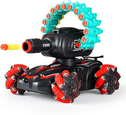 BOKSYUR Rc Car Shoot SoftBulletFits for NerfRc Tank That ShootsBattle ANK with Remote Control Tank That Shoots Foam Darts-Stunts16Foam Darts- Birthday Presents ForKids 7 8 9 10 11 Year Old（red2.0