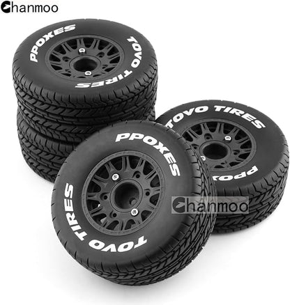1/10 RC Short Course Truck Tires And Wheels With 12mm 14mm 17mm Hex 113mm 1/8 Rubber Tyres For 1/8 or 1/10 Scale On Road Car HSP Sonic 94102 GT PTG-2 Tamiya TT02 RC Racing Car 4PCS (Black A)