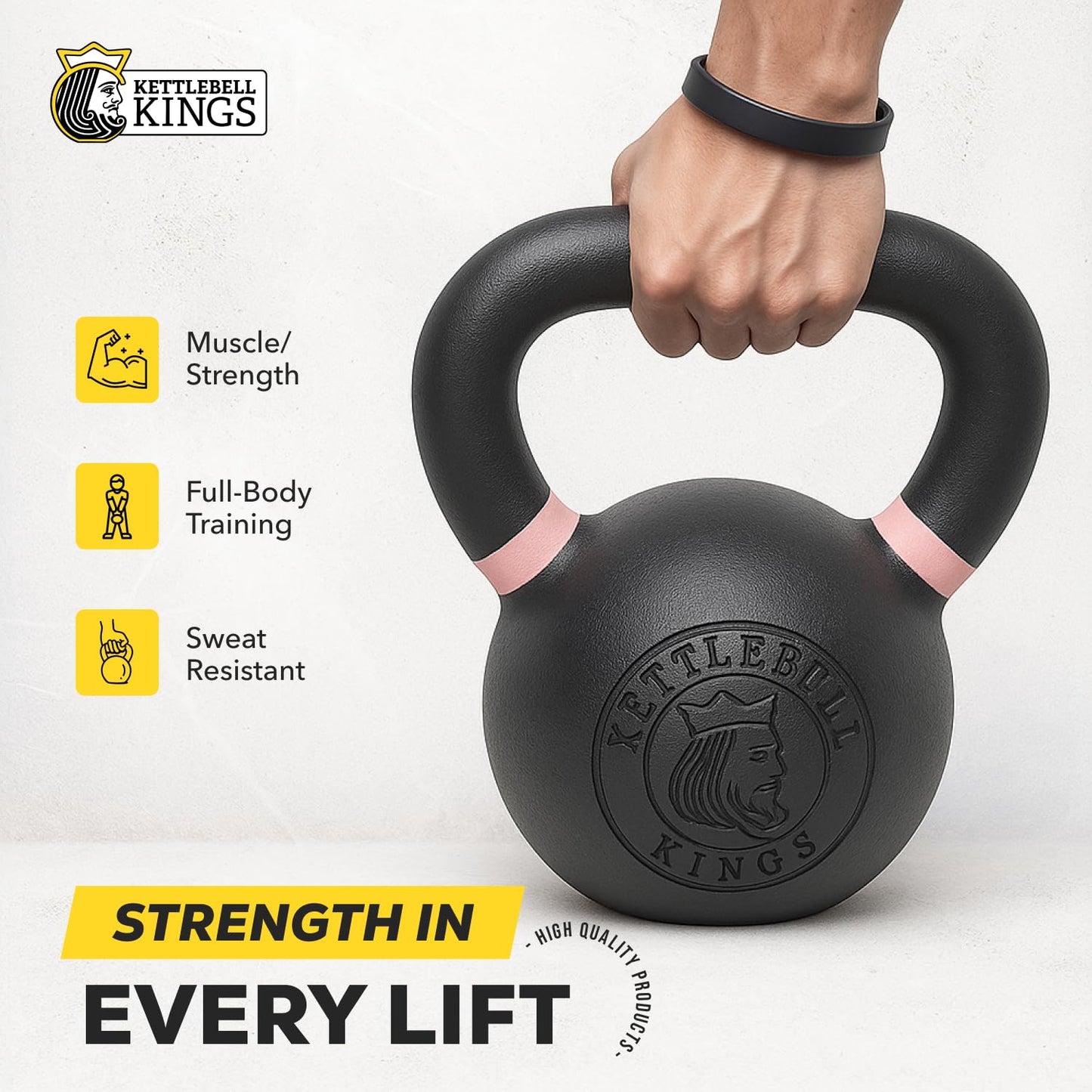 Kettlebell Kings Powder Coated Kettlebell Weights 5-90 LB | Workout Gym Equipment & Strength training sets for Women & Men | Durable Coating for Grip Strength, Rust Prevention