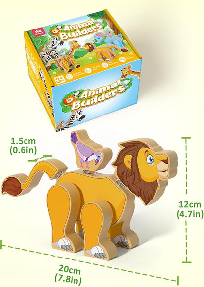Coogam Wooden Snap Together Building Toy Take Apart Construction Builders Assembly Animal Building Blocks STEM Fine Motor Learning Toy Gift for 3 4 5 Years Old Kids