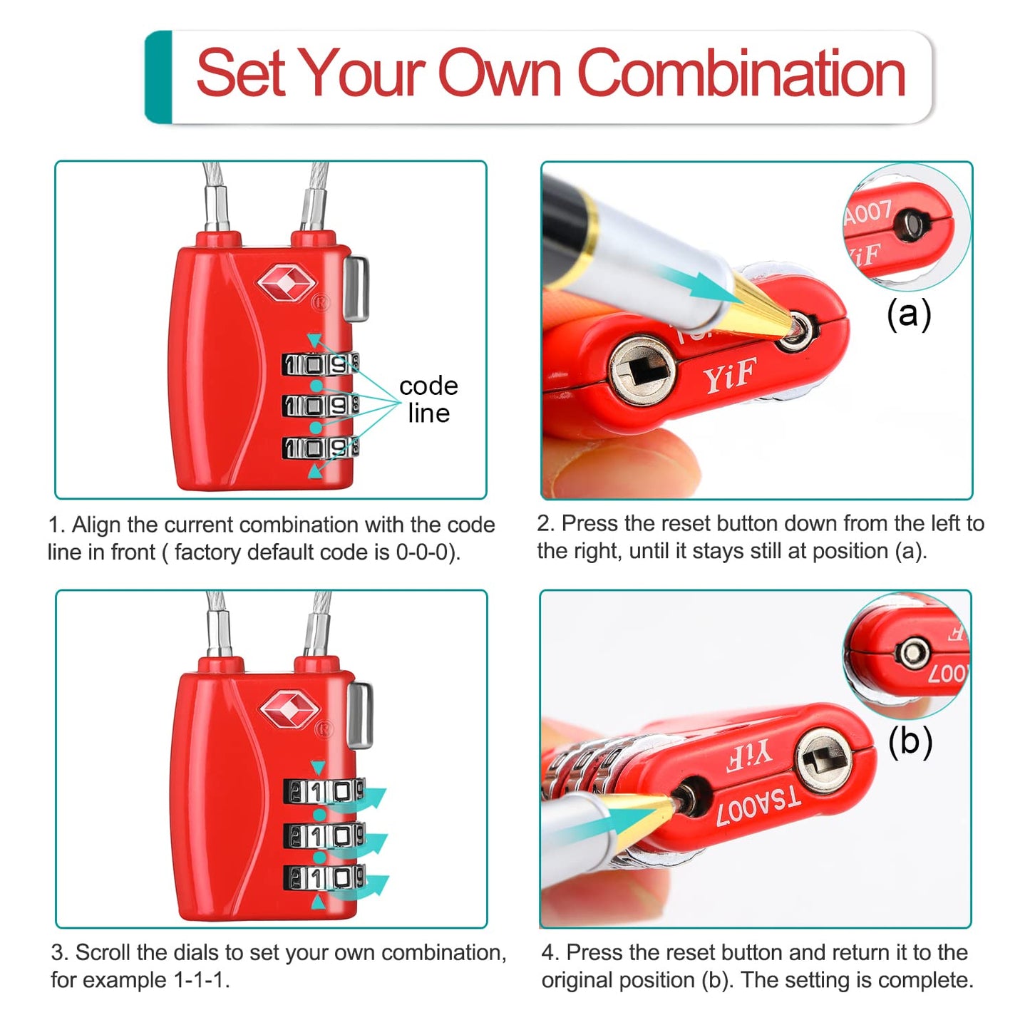ZHEGE TSA Lock for Luggage 3 Digit Combination Cable Lock with Alloy Body for Suitcase, Baggage, Backpack, Pistol Case (Silver)