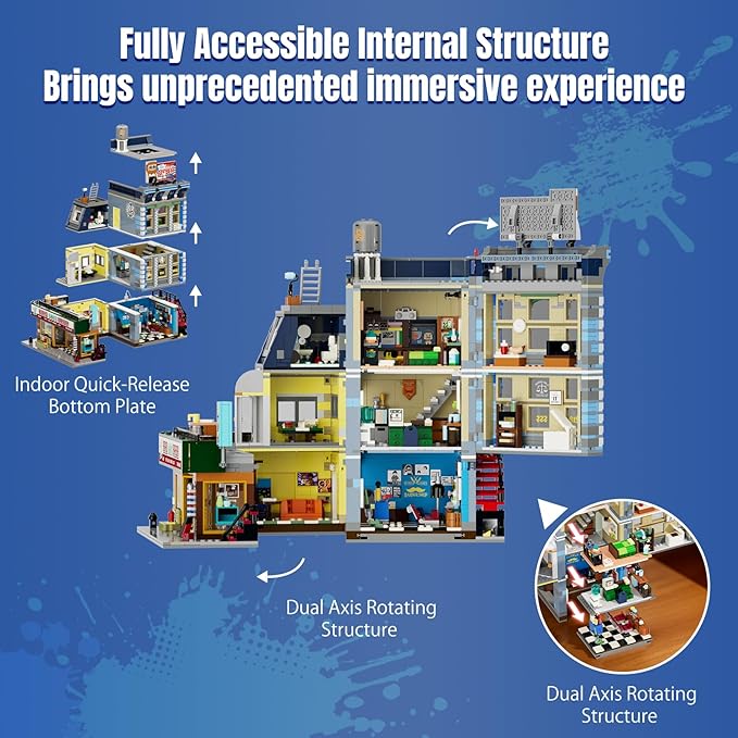 Barbershop Lighting Building Bricks Set - Street Fusion City Town Modular Playset Collection Display kit with Minifigures 2557 Pcs for Adults &amp Teens &amp Life Enthusiasts