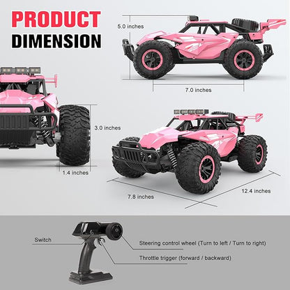 kolegend Remote Control Car for Girls 50+min Monster Trucks 20km/h 1:12 Scale 13 Inch All Terrains RC Truck with Flashing Chassis Lights Gift Toys for Girls Kids Boys
