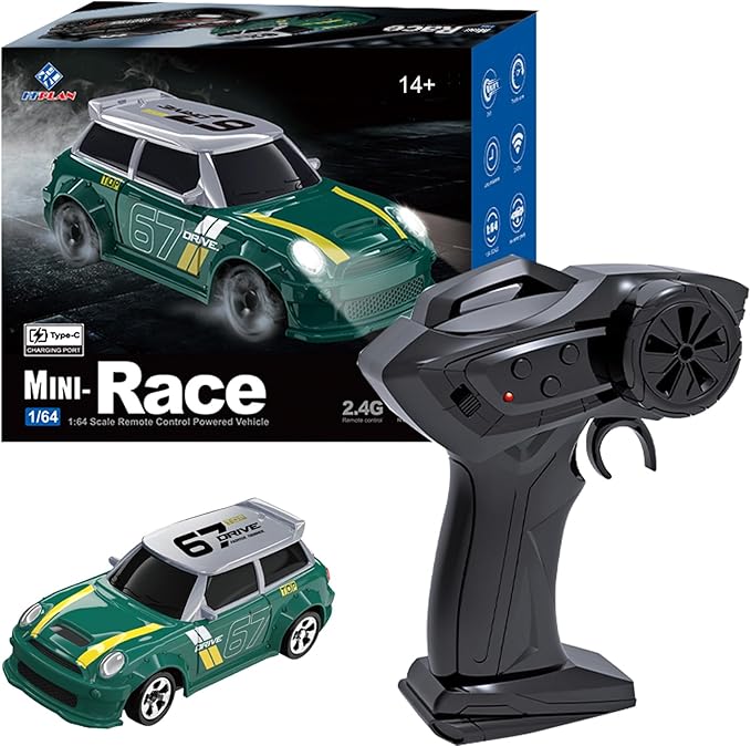 KF33 1:64 Scale Mini Drift RC Car with Full Proportional RTR 2.4GHZ Remote Control for Desktop Racing (Green)