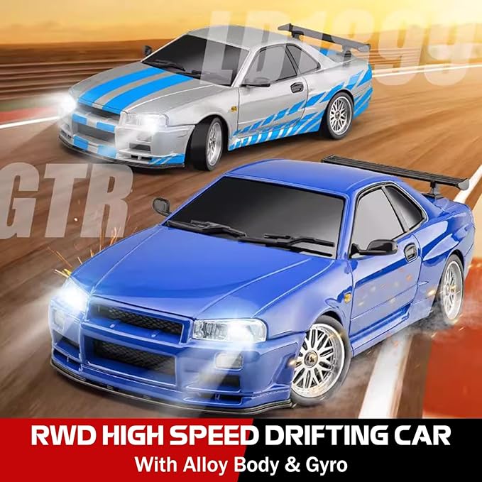 ARRIS LD1899 1/18 RC Drift Car GTR R34 2.4GHz RWD with Gyroscope on-Road Alloy Body Shell Racing Cars Radio Control Blue