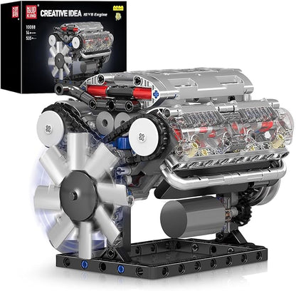 Mould King 10088 V8 Engine Model Kit - 535 Pcs to Build Your Own Mini Engine that Works DIY STEM Mechanic Engineering Construction Set Hobby Building Blocks Kit for Adults