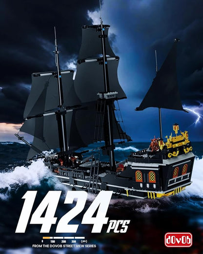 dOvOb Pearl Pirate Ship Mini Blocks Building Set - 1424PCS Construction STEM Black Boat Collection Display Set for Adults and Teen