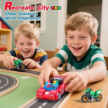 City Police Car Truck Building Sets for Boys Semi Truck and Trailer Building Blocks Vehicles Kits with Helicopter MotorcycleRace Car for Kids Ages 6 7 8 Years Old and Up