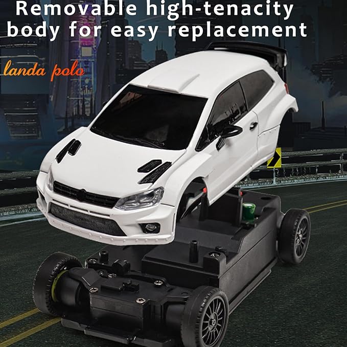 LD2801 Mini RC Drift Car 1/28 Scale RTR Remote Control 4WD Racing Cars with 4PCS Drift Tires and LED Searchlight for Hobby Gift (White)