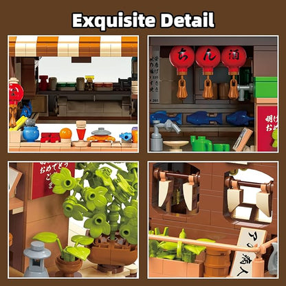Japanese Izakaya Shop Mini Building Block Set for Adult Creative Stree View House Toy Building Set Japanese Architecture Model Kit Gift for Adults Teen 14+