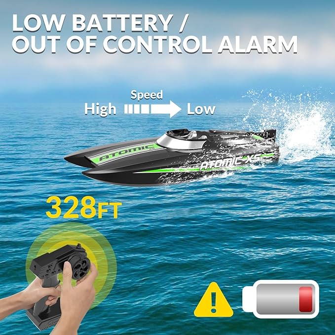 volantexrc Remote Control Boats for Pools and Lakes 20+MPH AtomicXS High Speed RC Boat for Adults Toy Boat Gifts with 2 Batteries &amp Reverse Function (795-5 Black)
