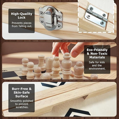 4 in 1 Wooden Fodable Fast Sling Puck Game Set – Chess Tic Tac Toe Checkers Board Game for Kids &amp Adults Portable Tabletop Family Toy for Travel &amp Game Night