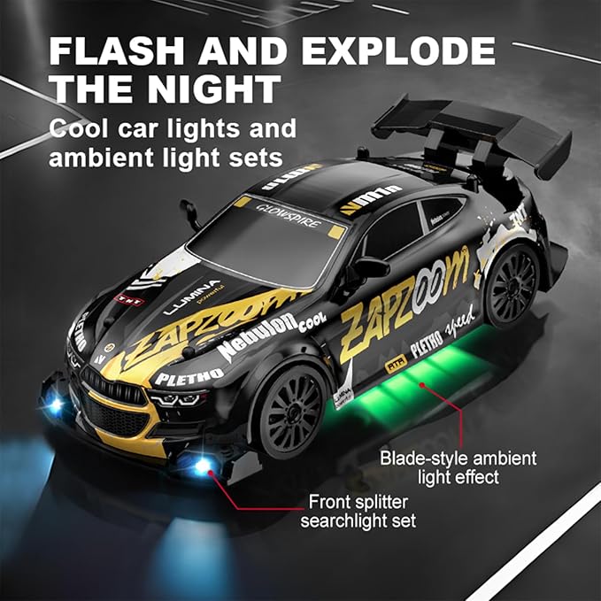 1:24 Scale RC Drift Car 4WD 2.4GHz High Speed Racing Sport Toy Car with LED Lights Racing and Drift Wheels (E81-Blue)