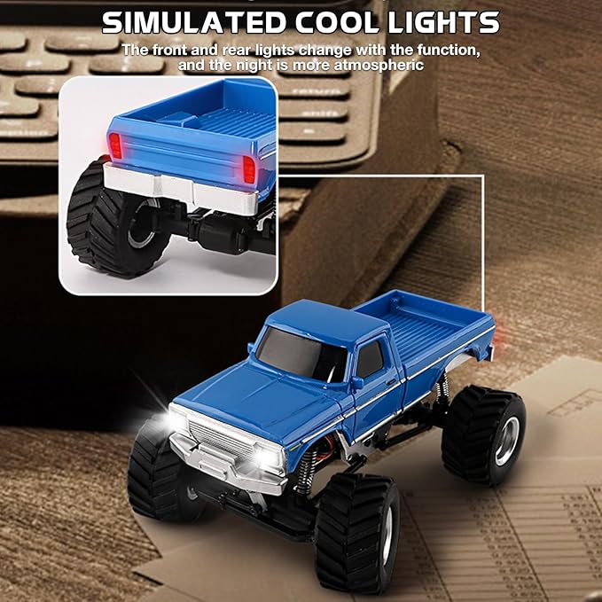1:36 Mini RC Crawler JIABAILE 3602 4WD Off-Road RC Truck with 2.4G Remote Battery &amp Lights RC Car Model RTR for Adults Hobby Gifts Toys (Blue)
