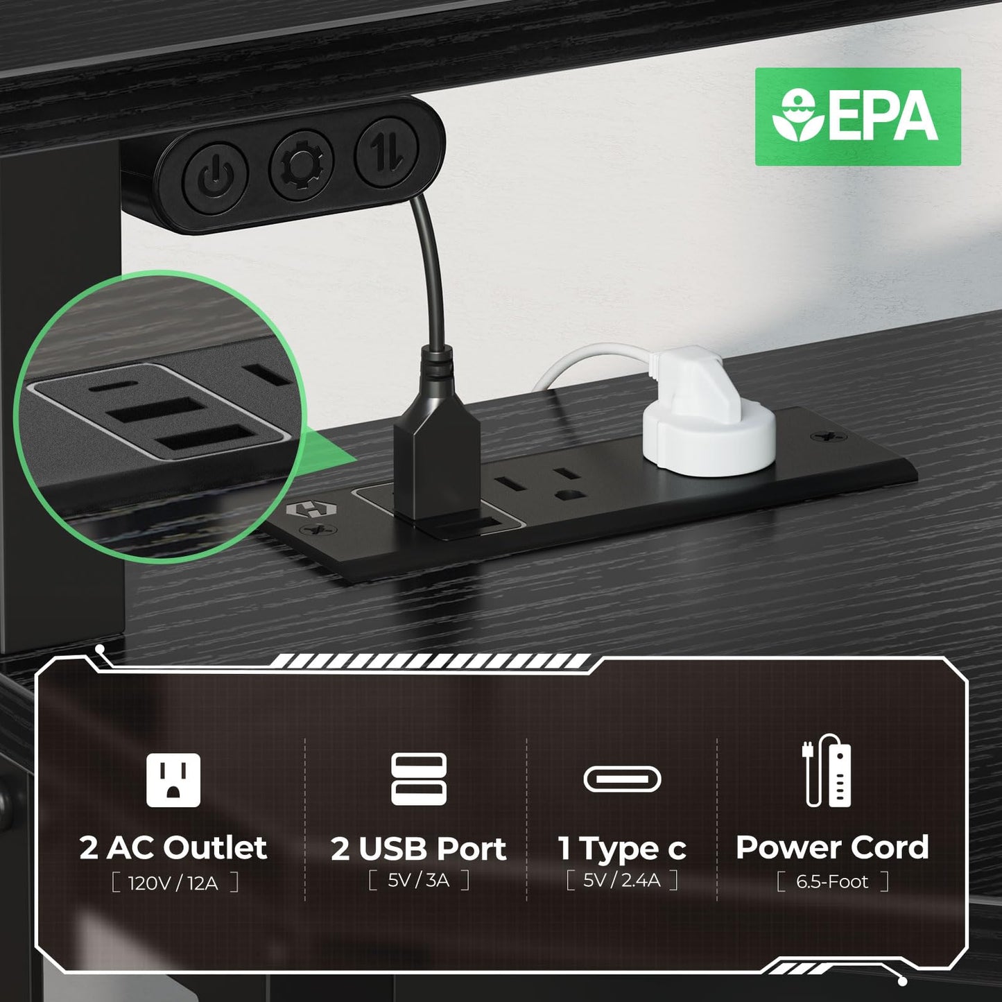 Rolanstar Corner Desk,44.5" W x 34.5" H Small Computer Desk with Power Outlets, Gaming Desk with LED Lights, Triangle Corner Table with Keyboard Tray & Monitor Stand for Small Space, Black