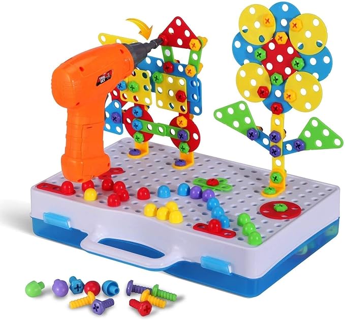 Educational Toys Building Blocks 244 Pieces Electric Screwdriver DIY Building Toys for Boys and Girls Educational Construction Building kit for Kids Ages 4 5 6 7 8 9 10 Year Old