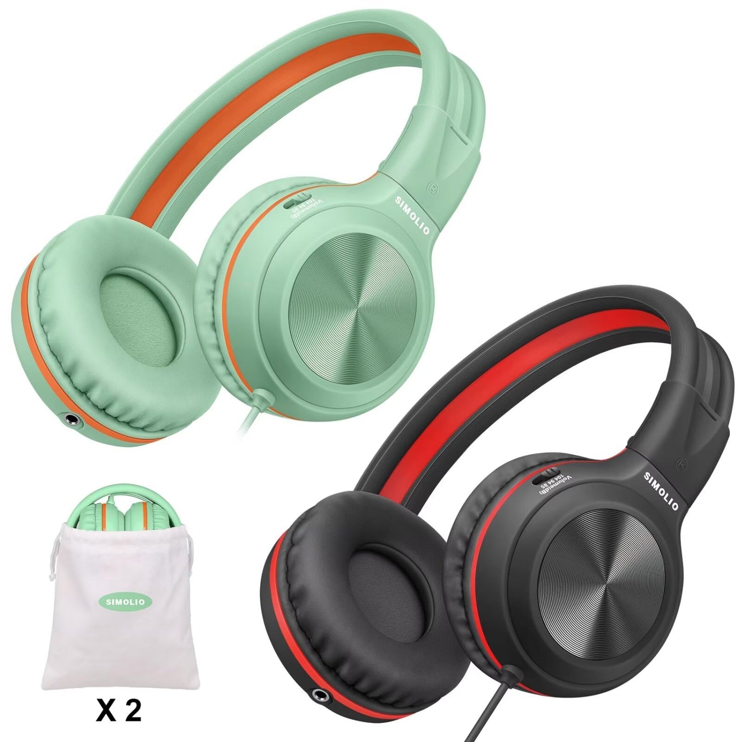 SIMOLIO 2 Pack Headphones for Laptop, Computer, Cell Phone & Tablet with 3.5mm Jack, Adults & Kids Headphones Wired, Plug in Head Phones for Laptop,Travel with Aux 3.5 mm Jack