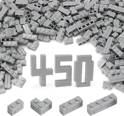 Feleph Masonry Bricks Set 450 Pcs Wall Building Accessories Diverse Creative Construction Bulk Parts and Pieces Classic Blocks Toy Compatible with Major Brands (Gray)
