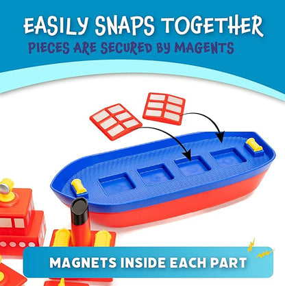 Popular Playthings Magnetic Build-a-Boat High Seas Play Set Waterproof Floating Bath Toddler Toys Gifts for Kids Ages 3 &amp Up - 10 Pieces