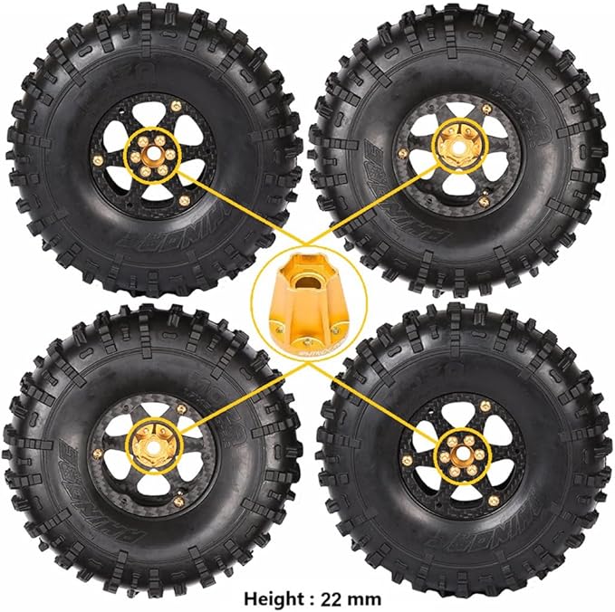 RhinoRC MOZA 2.2inch Competition Tires Super Sticky with Narrow Carbon Fiber Aluminum 2.2 inch Wheel Rim N2401 for Pro and Sporty Class 1/10 RC Crawler Car (2.2inch 4pcs)
