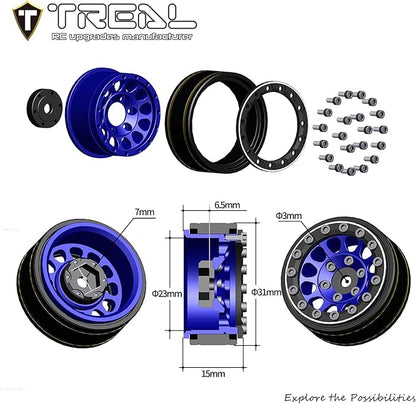 TREAL 1.0 Beadlock Wheels 12 Spokes Classic Rims (4P) for SCX24 AX24 FCX24 TRX4M 1/24 1/18 Crawler Car-Type I(Blue)