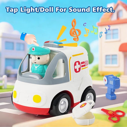 BEMITON 2.4GHz Remote Control Toy Cars for Toddlers - Interactive Police Car &amp Ambulance with Lights and Music Birthday Gifts for Boys and Girls Ages 18+ Months 2 3 4 5 Year Old