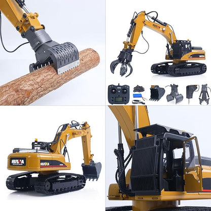TOUCAN RC HOBBY US in Stock 1/14 Metal Excavator Model HUINA New Upgrade 580 Engineering Vehicle Electric Ball Grabber 360 Rotating Shear Claw Sound Lights for Ages 14+ Gift