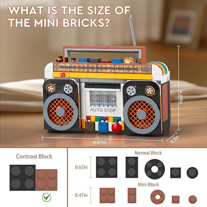 Retro Radio Classic Series Building Blocks Set Collectible Vintage Music Player Display Mini Model Kit Creative Gift Toys for Adults Teens 14+ (554 Pieces)